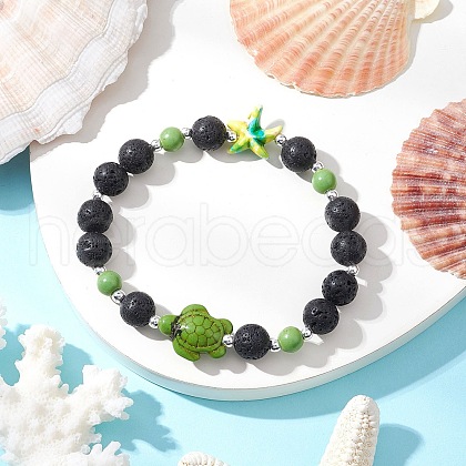 Natural Lava Rock and Dyed Synthetic Turquoise Beads Stretch Bracelets for Men Women BJEW-JB11830-1