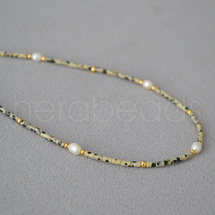 Vintage Cow Patterned Stone Pearl Necklace - Unique ST1060745-1