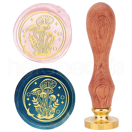 Brass Wax Seal Stamp with Wood Handle AJEW-WH0412-0009-1