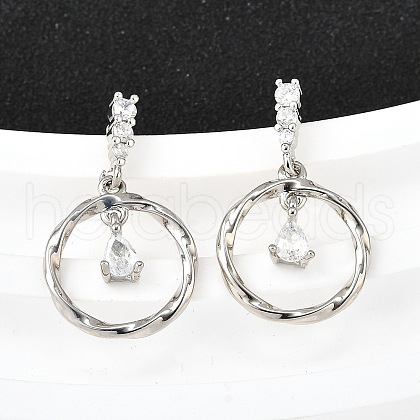 Brass Micro Pave Clear Cubic Zirconia Dangle Stud Earrings EJEW-M103-05P-1