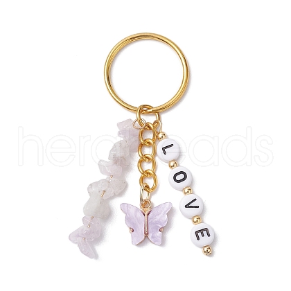 Alloy Acrylic Enamel with Natural Amethyst Keychain KEYC-JKC00805-05-1