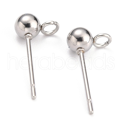 Non-Tarnish 304 Stainless Steel Ball Post Stud Earring Findings X-STAS-Z035-02P-F-1