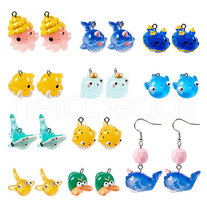 20Pcs 10 Styles Ocean Theme Resin Pendants FIND-TA0002-37-1