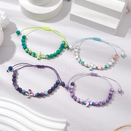 4Pcs Adjustable Nylon Cord Braided Bead Bracelets for Women Men BJEW-JB11297-1