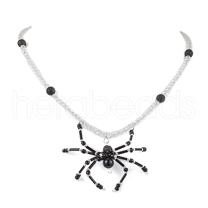 Halloween Spider Pendant Necklaces NJEW-TA00147-02-1