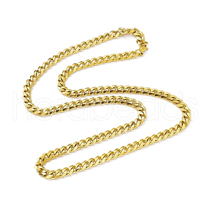 PVD Vacuum Plating 201 Stainless Steel Cuban Link Chain Necklace with 304 Stainless Steel Clasps for Men Women NJEW-M194-01A-G-1