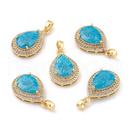 Golden Plated Brass Micro Pave Clear Cubic Zirconia Pendants ZIRC-F123-01E-1