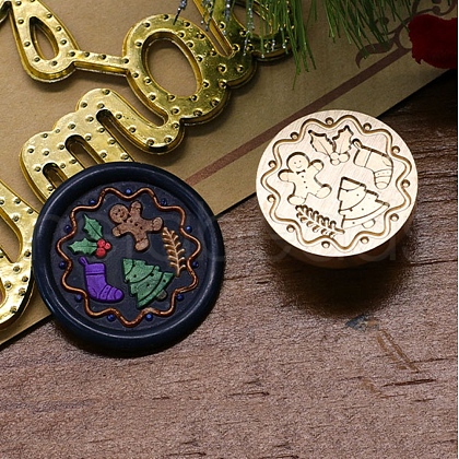 Christmas Series Wax Seal Brass Stamp Head AJEW-M037-01G-08-1