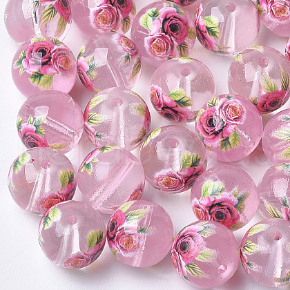 Printed & Spray Painted Transparent Glass Beads GLAA-S047-04B-03-1