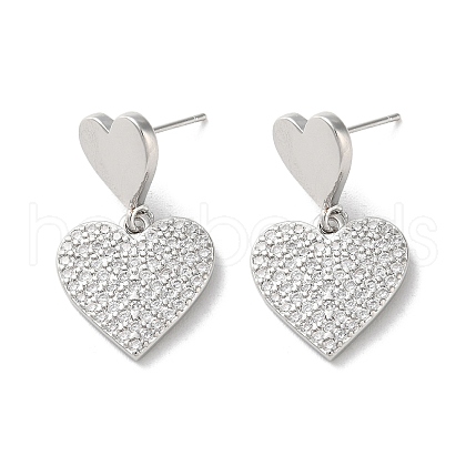 Brass Pave Clear Cubic Zirconia Stud Earrings for Women EJEW-M258-13P-1