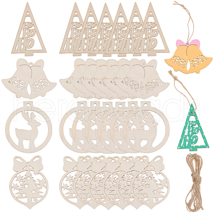 SUNNYCLUE 4 Sets 4 Styles Christmas Unfinished Wood Pendant Decorations WOOD-SC0001-87-1
