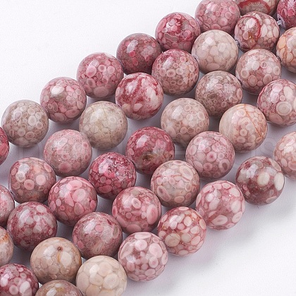 Natural Fossil Coral Beads Strands G-F563-01-10mm-1