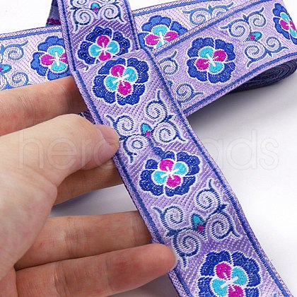 Ethnic Style Embroidery Polyester Ribbons FABR-PW0003-01H-1