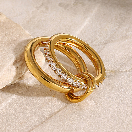 Stainless Steel Micro Pave Clear Cubic Zirconia Stacking Finger Rings FS-WGF4BA8-02-1