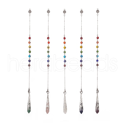Mixed Natural Gemstone Pointed Drowsing Pendulums PALLOY-JF01991-1