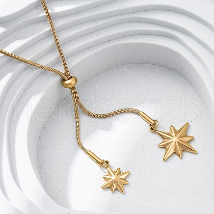 304 Stainless Steel Star Lariat Slider Necklaces NJEW-R026-14G-1