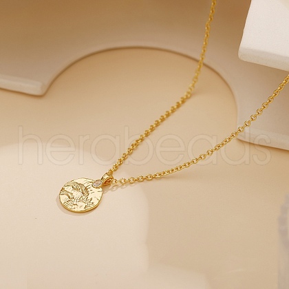 Brass Micro Pave Clear Cubic Zirconia Engraved Coin Pendant Necklaces FS-WG96BC1-01-1