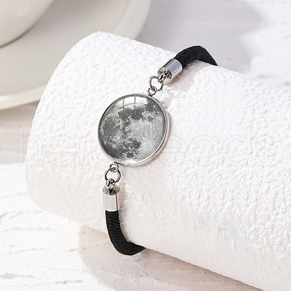 Alloy Glass Flat Round Link Bracelets WG69686-08-1