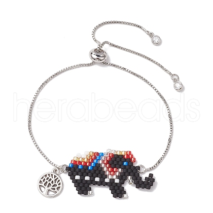 Elephant Glass Seed Beads Link Bracelets BJEW-MZ00067-01-1