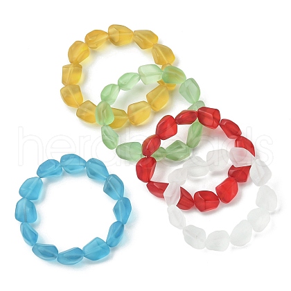 Transparent Frosted Glass Beaded Stretch Bracelets for Women BJEW-JB09512-1