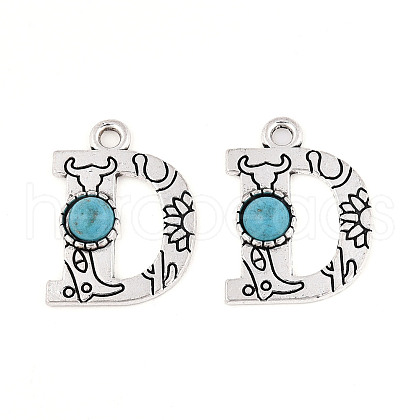 Synthetic Turquoise & Alloy Pendants PALLOY-H146-01AS-D-1