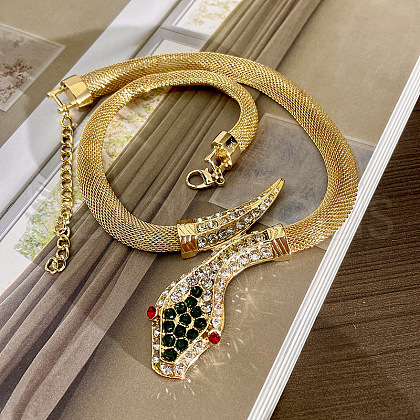 Snake Alloy Crystal and Emerald Rhinestone Choker Necklaces for Women FS-WGF3C03-01-1