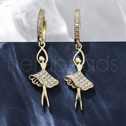 Brass Micro Pave Clear Cubic Zirconia Hoop Earrings EJEW-F362-15G-1