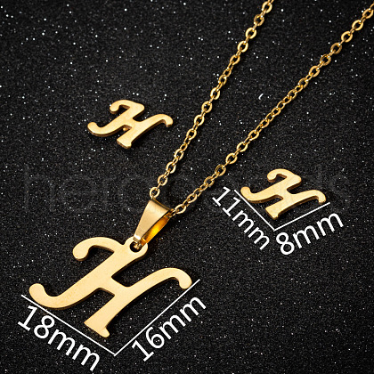 201 Stainless Steel Pendant Necklaces & Stud Earrings Sets WG00841-08-1