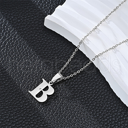 201 Stainless Steel Crystal Rhinestone Initial Pendant Necklaces FS-WG28760-02-1