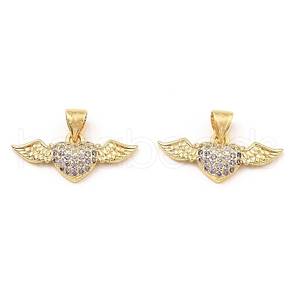 Rack Plating Brass Micro Pave Clear Cubic Zirconia Pendants KK-M253-09G-1