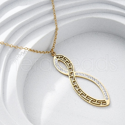 304 Stainless Steel Crystal Rhinestone Infinity Pendant Necklaces NJEW-R026-09G-1