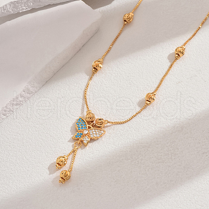 Fashionable Brass Pave Cubic Zirconia Butterfly Pendant Necklaces CT9950-6-1