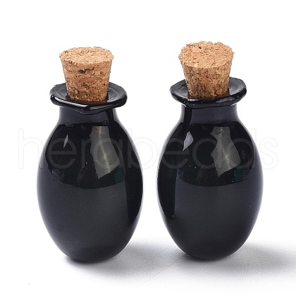 Oval Glass Cork Bottles Ornament AJEW-O032-03D-1