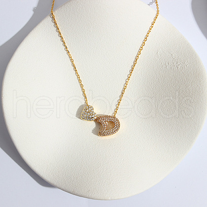 Heart Initial Brass Micro Pave Clear Cubic Zirconia Pendant Necklaces FS-WG89C2E-04-1