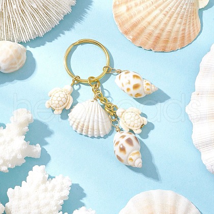 Ocean Style Natural Shell with Synthetic Turquoise Keychains KEYC-JKC01231-02-1