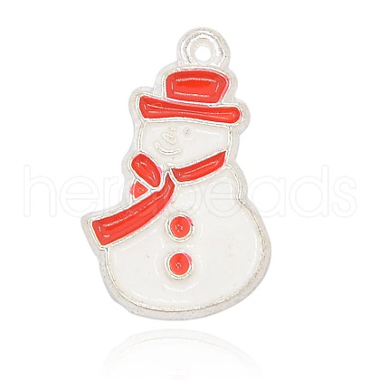 Silver Color Plated Alloy Enamel Christmas Snowman Pendants ENAM-J171-04S-1