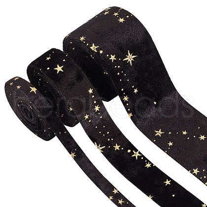 GOMAKERER 6M 3 Styles Double Sided Star Gold Stamping Flannelette Ribbons for Sewing Craft OCOR-GO0001-13C-1