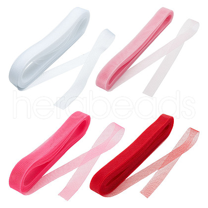 HOBBIESAY 4 Rolls 4 Colors Polyester Gauze Ribbon OCOR-HY0001-14-1