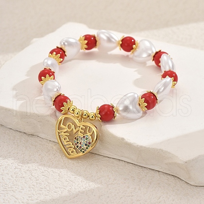 Mother's Day Brass Micro Pave Cubic Zirconia Heart Charm Bracelets XO3109-3-1