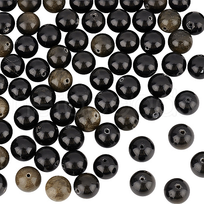 Olycraft 2 Strands Natural Golden Sheen Obsidian Beads Strands G-OC0004-98A-1