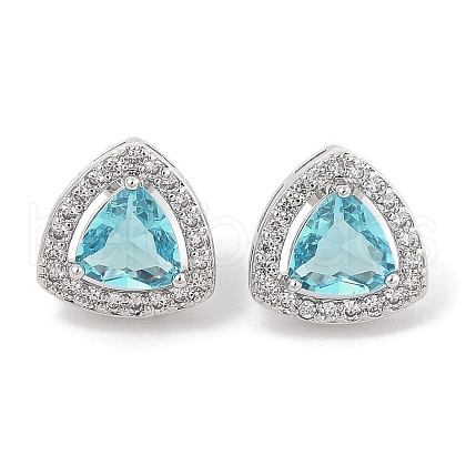 Brass Pave Cubic Zirconia Triangle Stud Earrings for Women EJEW-I304-22P-02-1