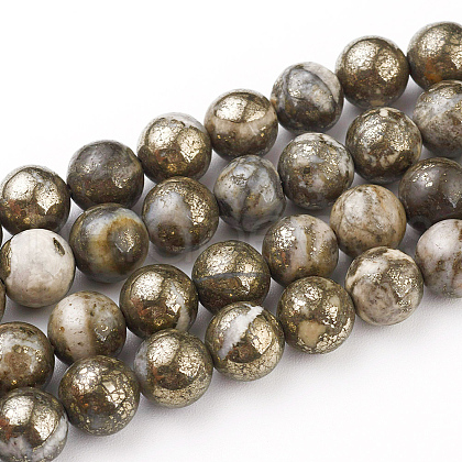 Natural Pyrite Beads Strands G-G839-01-10mm-1