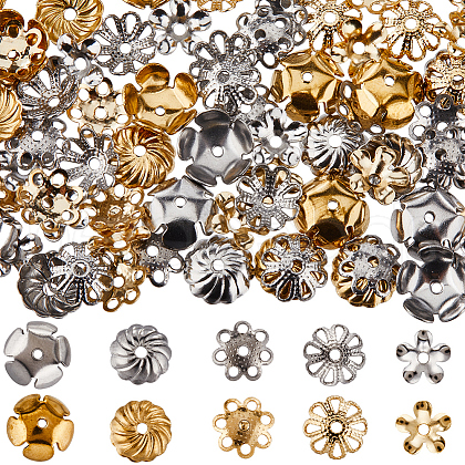 SUNNYCLUE 100Pcs 10 Style 304 Stainless Steel Bead Caps STAS-SC0007-92-1