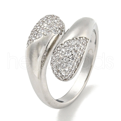 Brass Micro Pave Cubic Zirconia Cuff Ring RJEW-E296-04P-1