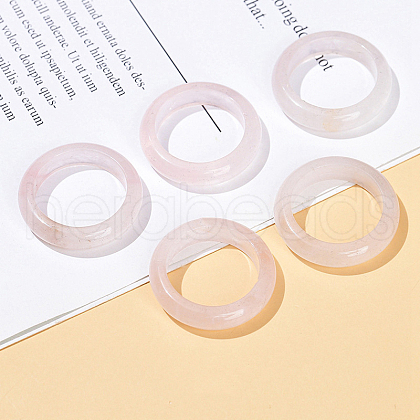 Natural Rose Quartz Plain Band Finger Rings RJEW-H230-13E-02-1