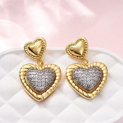 Brass Micro Pave Clear Cubic Zirconia Dangle Earrings EJEW-D322-01G-1