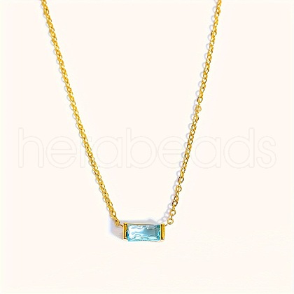 Birthstone Style Brass Cubic Zirconia Baguette Pendant Necklaces for Women FS-WGDF12C-03-1