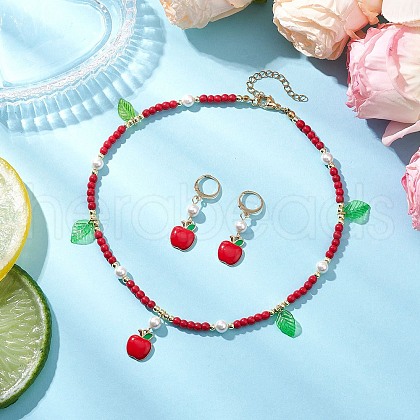 Synthetic Turquoise Beaded Necklaces & Earring Set for Women SJEW-JS01316-1
