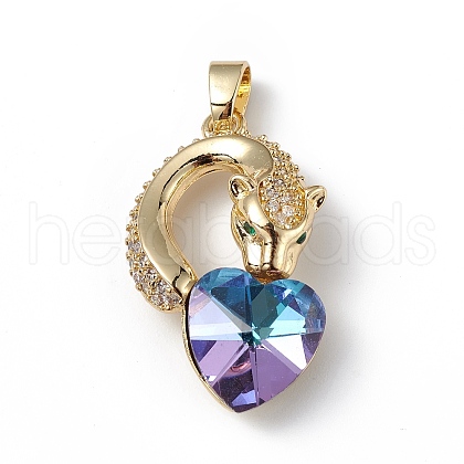 Real 18K Gold Plated Rack Plating Brass Micro Pave Clear Cubic Zirconia Pendants KK-C015-12G-13-1