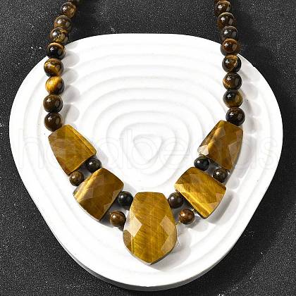 Natural Tiger Eye Faceted Bib Graduated Beaded Necklaces for Women NJEW-B128-01H-1